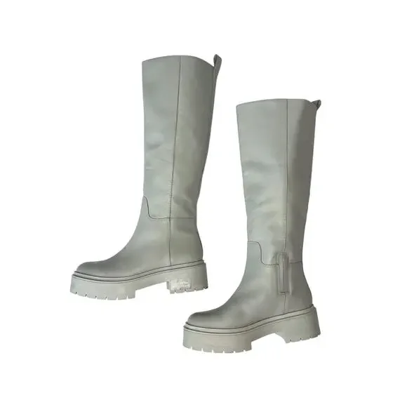 Sam Edelman Anthropologie Women's Larina Tall Boots Size 6.5 Light Grey Lug Sole - Picture 4 of 12